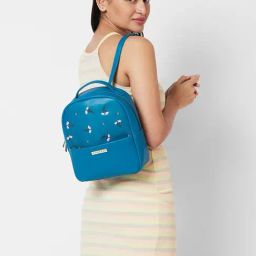 Caprese Dara Green Faux Leather Embroidered Backpack-image-35