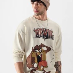 The Souled Store Official Looney Tunes: Taz The Devil White Printed Oversized Sweatshirt-42