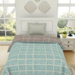 Spaces Geospace Geometric Brown & Blue 144 TC Cotton Single Bed Quilt-image-88