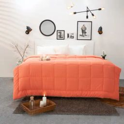 Spaces Silkysoy Solid Orange Gray 90 GSM Microfibre Single Bed Quilt-image-27