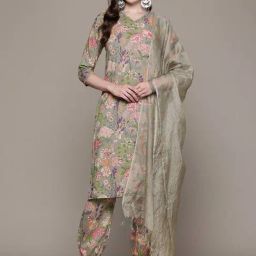 READIPRINT FASHIONS Green Cotton Printed Kurta Salwar Set With Dupatta-image-21