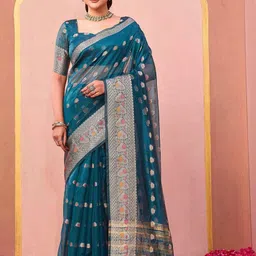 KALINI Green Organza Woven Design Sarees-picture-37