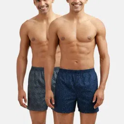 Jockey Grey & Blue Regular Fit Printed Boxer Shorts - Pack of 2-image-64