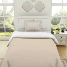 Spaces Everyday Solid Beige & White 144 TC Cotton Single Bed Quilt-image-52