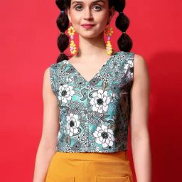 PURVAJA Green Floral Print Crop Top-image-18