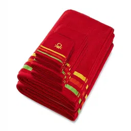 United Colors of Benetton Red & Yellow Striped Cotton 450 GSM Towel Set-8
