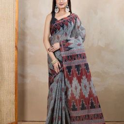 SHANVIKA Grey Pure Cotton Printed Saare-picture-11