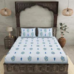 JaipurFabric Sky Blue Cotton 180 TC Double Bedsheet with 2 Pillow Covers-image-97
