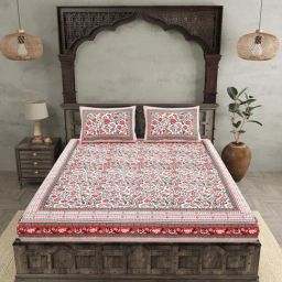JaipurFabric Turkey Red Cotton 180 TC Double Bedsheet with 2 Pillow Covers-image-43