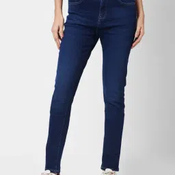 Spykar Dark Blue Cotton Slim Fit High Rise Jeans-image-95