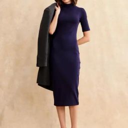 RAREISM Purple Cotton Blend Solid Short Sleeves Dress-image-54