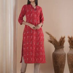 KAMI KUBI Red Cotton Ikat Kurta kurtis-47