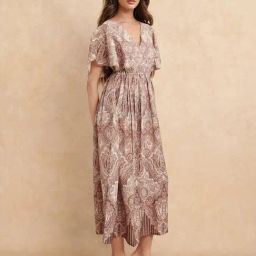 RAREISM Brown Polyester Printed Short Sleeves Dress-image-35