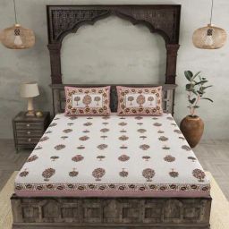 JaipurFabric Salmon Cotton 180 TC Double Bedsheet with 2 Pillow Covers-image-94