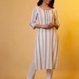 Aurelia White Cotton Striped Straight Kurta-image-79