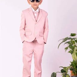 VASTRAMAY Boys White & Pink Solid Full Sleeves Suit Sets-image-42