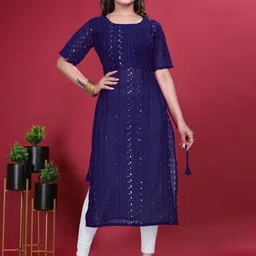 PARROT CREATION Ethnic Motifs Embroidered Mirror Work Straight Kurta-image-33