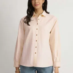 Pink Fort Off White Linen Regular Fit Shirt-image-40