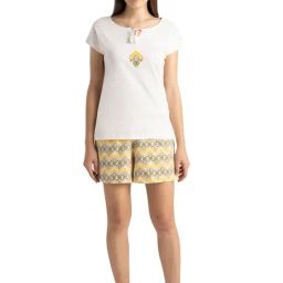 Van Heusen Lily White & Yellow Cotton Floral Print T-Shirt Shorts Set-picture-10