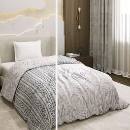 Monte Carlo Off White & Black Geometric AC Room 150 GSM Single Bed Dohar-image-66