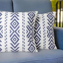 Aura White And Blue 2 Pieces Geometric Printed Square Cushion Covers-43