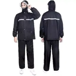 HACER Polyester Hooded Type Zipper Closer Black Raincoat Set XXL for Unisex, EXMK002-03XXL-N-image-2
