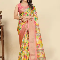 J 6 DESIGNER Floral Printed Zari Saree With Blouse Piece-picture-49