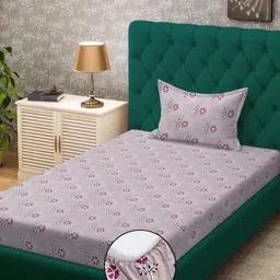 KLOTTHE Pink Floral Cotton Single Bedsheets-picture-38