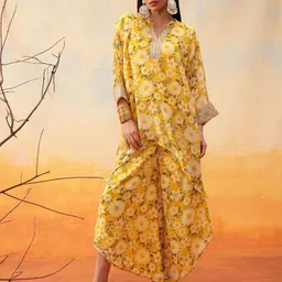 indo street Floral Printed Mandarin Collar Top With Trousers-image-11