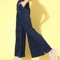 DressBerry Women Navy Blue We May Part Wide Leg Light Fade Stretchable Jeans-image-17