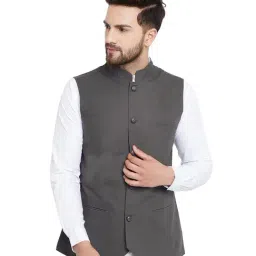 Hypernation Dark Grey Sleeveless Slim Fit Cotton Waistcoat-picture-36