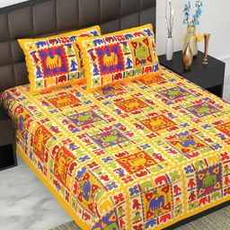Myntra Elegant Homes Ethnic Motifs 144 TC Queen Cotton Bedsheet with 2 Pillow Covers-image-64