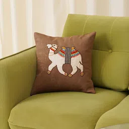 HOME 360 Brown & Red Camel Ethnic Motifs Embroidered Velvet Square Cushion Covers-8