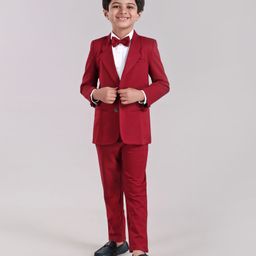 Babyhug Full Sleeves Solid Party Suit with Bow - Red White-image-18