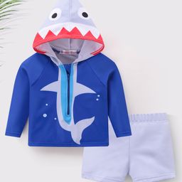 Kookie Kids Full Sleeves 2 Piece Hooded Swimsuit Shark Print - Blue-image-71