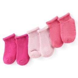Doodle Poodle Cotton Rich Terry Ankle Length Socks Solid Design Pack of 3 - Pink-image-40