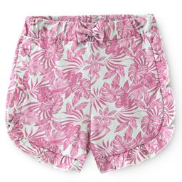 Babyhug Cotton Knit Single Jersey Mid Thigh Shorts With Tropical Print - Pink-image-63