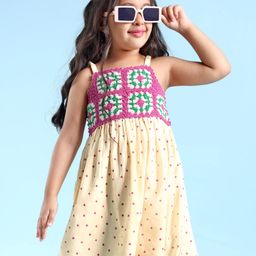 Babyhug Rayon Woven Sleeveless Frock with Embroidery & Polka Dots Print - Yellow-picture-16