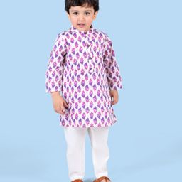 Babyhug Cotton Woven Cambric Full Sleeves Kurta Pyjama Set Floral Print - Purple-image-52