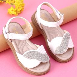 Oh! Pair Party Sandals With Velcro Closure & Rinestone Detailing - White-image-32