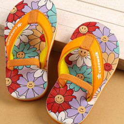Cute Walk by Babyhug Slip On Floral Printed Flip Flops with Back Strap Closure - Orange-image-94