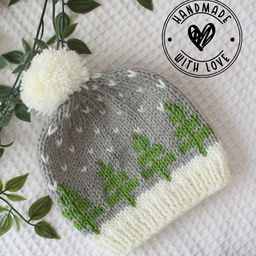 Woonie Handmade  Intarsia Trees & Pom Pom Detailed Cap - Grey-picture-24