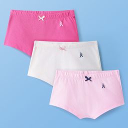 Pine Kids Cotton Lycra Knit Panties with Bow Applique & Brand Logo Print Pack of 3 - White & Pink-picture-18