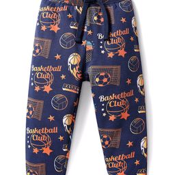 Babyhug Terry Knit Full Length Lounge Pant With Basketball Print - Navy Blue-image-31