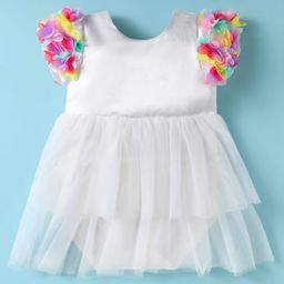 Mark & Mia Woven Sleeveless Party Frock Style Onesie With Floral Applique - Cream-image-74