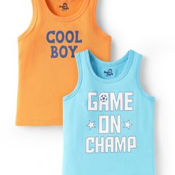Doodle Poodle 100% Cotton Single Jersey Knit Sleeveless Vests With Text Print Pack Of 2 - Paradise Orange & Splish Splash Bluemelange-image-77