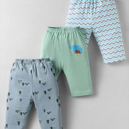 OHMS Single Jersey Knit Full Length Lounge Pant with Animal & Car Print Pack of 3 - Light Blue Grey & Olive Green-image-102