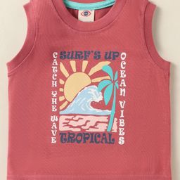 Zero Sinker Knit Sleeveless Vest With Surf Up Text Print - Red-38