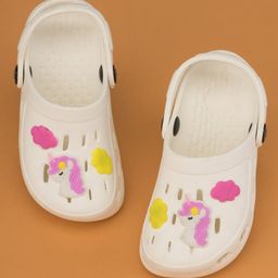 Yellow Bee Solid Clogs With Unicorn & Cloud Charms - White-picture-18