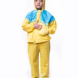 Viva Rainwear PVC Full Sleeves Colour Blocked Hooded Raincoat Set - Yellow & Blue-image-90